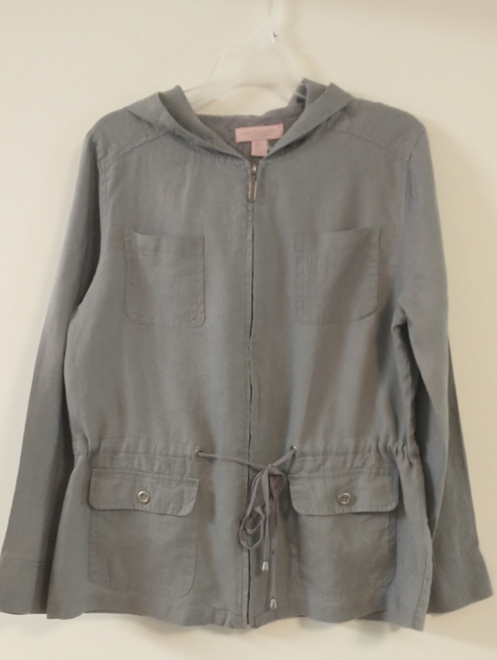 Linen Full Zip Summer Lightweight Hooded Jacket Large